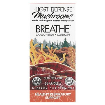 Host Defense, Host Defense 蘑菇，呼吸，健康呼吸系統幫助，60 粒素食膠囊