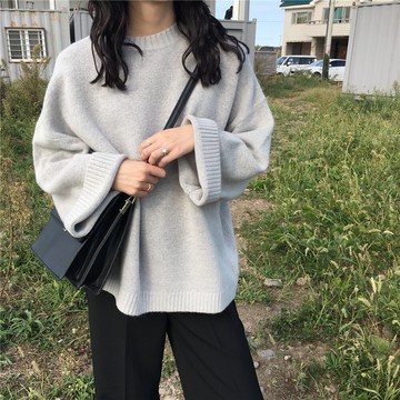 慵懶風寬松復古針織衫網紅套頭毛衣女潮外套外穿學生1入