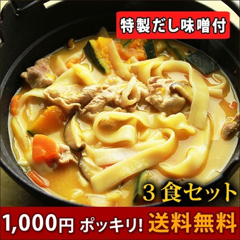 赤字覚悟のお試し品】1000円ポッキリ！送料無料 本なま麺 ほうとう 3食セット だし味噌付き 通販 LINEポイント最大0.5%GET |  LINEショッピング