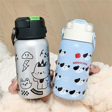 雙飲提手兒童水杯大容量316不銹鋼保溫杯便攜吸管杯硅膠提手水杯