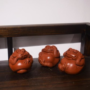 礪砂茗陶紫砂茶寵可養智慧金蟾 全手工高端雕塑擺件 朱泥蟾蜍