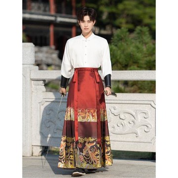 紅色馬面裙春夏款男套裝2023新款漢服過年男生搭配上衣國風新中式