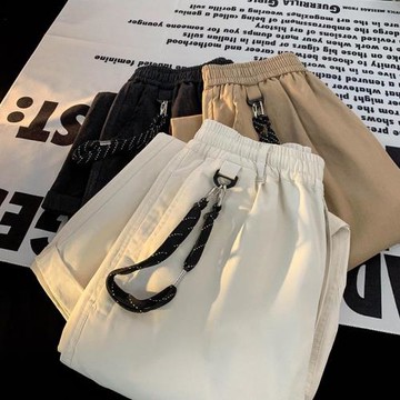 褲子男款春秋薄款工裝褲美式復古寬松闊腿褲男士直筒休閑長褲