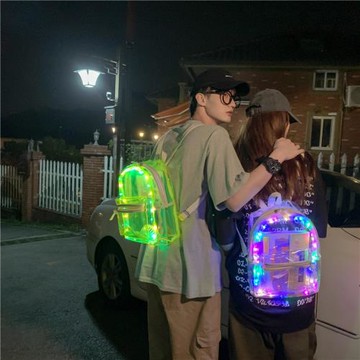 ins超火潮流雙肩包網紅2024新款個性燈光透明果凍包韓版校園書包