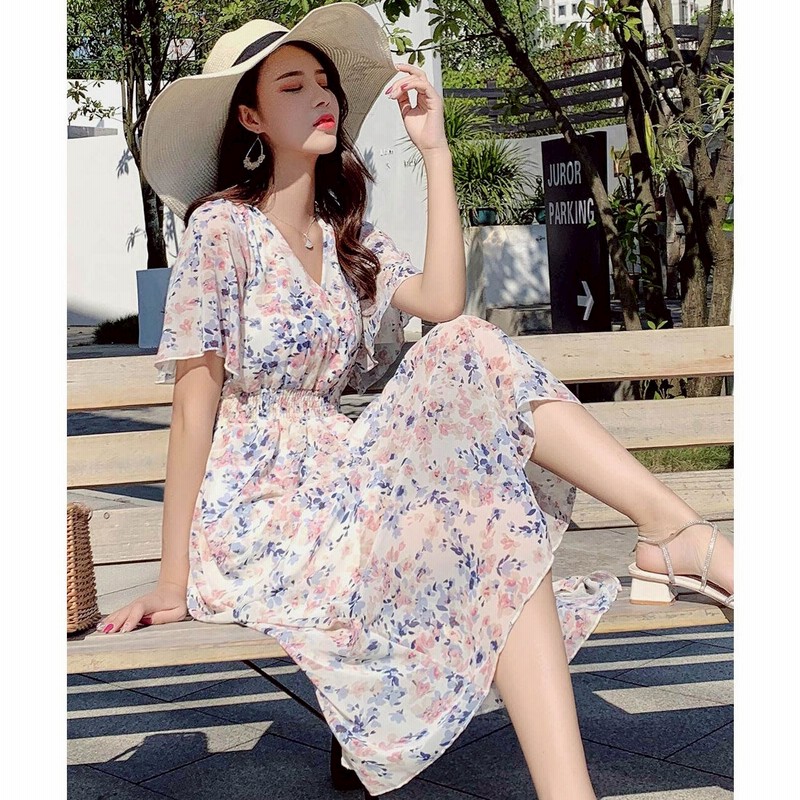 テディショップ Teddyshop レディース Vネック花柄ウエスト絞りふんわりロングワンピース I アイボリー 通販 Lineポイント最大1 0 Get Lineショッピング