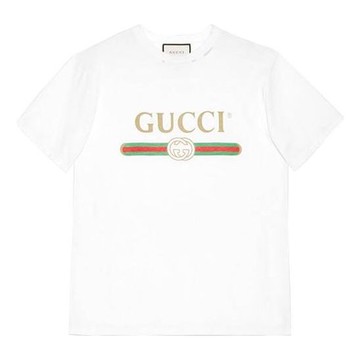 (WMNS) Gucci Large logo Belt Printing Short Sleeve White
