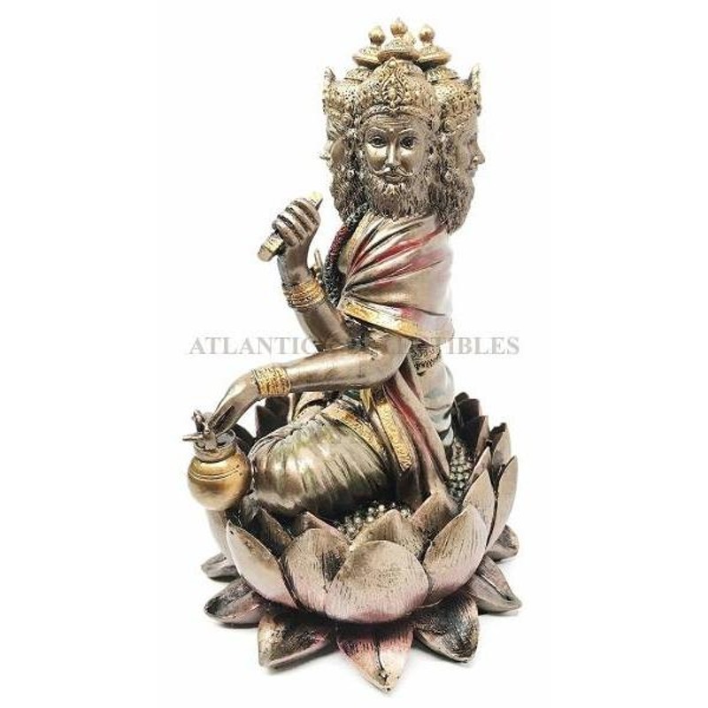 ヒンドゥー教 創造神 蓮の王座に座る ブラフマー神 彫刻 インド宗教