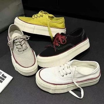 2025新款夏季厚底增高鞋子亞麻帆布鞋女百搭休閑板鞋超透氣休閑鞋