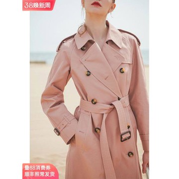 riz! 英倫風粉色高端風衣女中長款經典歐貨秋冬季外套2026年新款