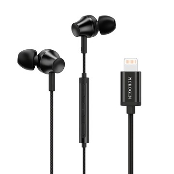 PICKOGEN 皮克全 悅動 Lightning/iPhone耳機 鋁合金線控 1.2M線長 配有S/M/L三個耳帽  AUD-4322  黑色