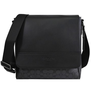 COACH CZ399 Houston 烙印LOGO印花翻蓋斜背郵差包.黑