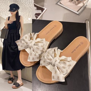 大東奧拖鞋女夏外穿新款牛筋軟底仙女風蝴蝶結一字拖平底沙灘涼拖