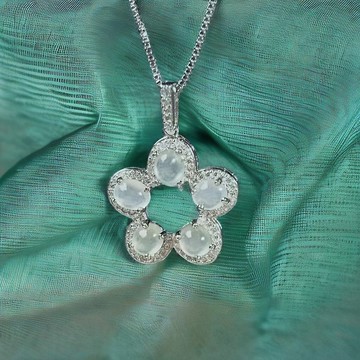 冰種翡翠蛋面設計款項鍊 925純銀 | 天然緬甸玉A貨翡翠 |  送禮