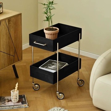 公司貨 超低價 實木推車客廳沙發家用多層收納櫃儲物手推移動零食置物架古風邊幾 快速發貨