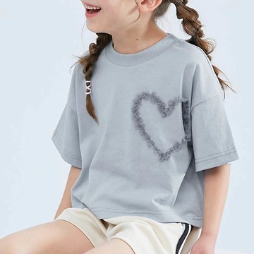 日本 devirock - 俏皮心型薄紗短袖上衣-淺藍