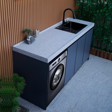 快速出貨 臺灣現貨戶外庭院大理石壹體臺面鋁合金櫃室外不銹鋼水槽洗手池臺洗菜水盆