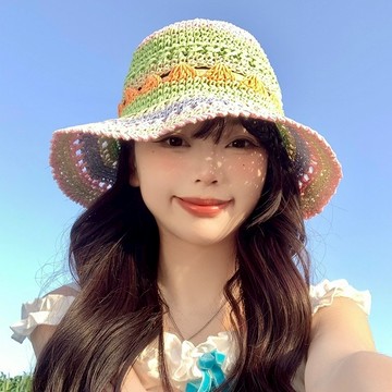 🌞多巴胺彩虹鏤空草帽女夏季新款海邊度假遮陽防晒帽大頭圍漁夫帽子優質