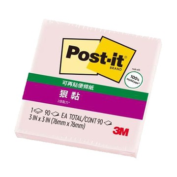 3M Post-it利貼狠黏便條紙/654-1SSPST/76x76mm/淺粉/90張/本