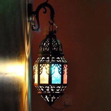 漫咖啡廳過道壁燈 西餐廳酒吧裝飾壁燈摩洛哥鏤空鐵藝彩色玻璃燈