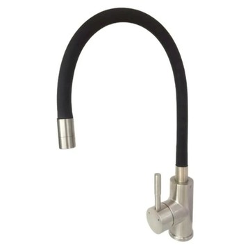 LEADER 麗達 304不鏽鋼 專利型萬向水龍頭 附進水管 + 加強片 LBE ST8815 22kg 黑矽膠管 不鏽鋼原色  1個  可撓管總長50cm + 不鏽鋼底蓋5cm