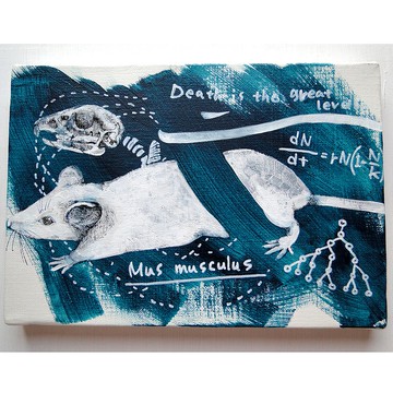 標本畫風格老鼠和骨頭繪畫藝術原創帆布繪畫動物繪畫科學科學鋼筆壓克力畫