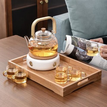 沐月玻璃花茶壺下午茶茶具養生會所花草水果泡茶壺蠟燭臺底座加熱