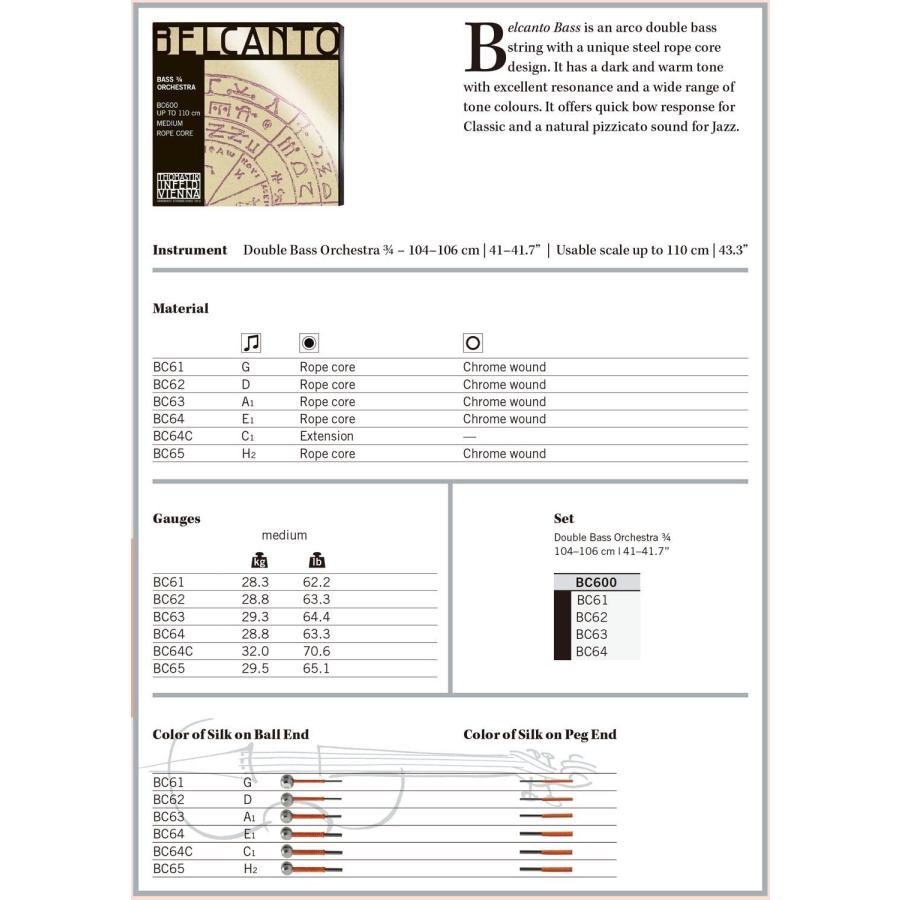 BELCANTO コントラバス弦 バラ BC61