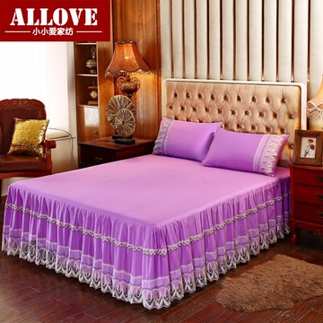 純棉蕾絲花邊床罩三件套1.5m1.8mx2.0m床裙單件全棉簡約