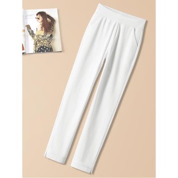 白色直筒褲女夏季2026年新款小個子大碼休閑褲高腰顯瘦開叉九分褲