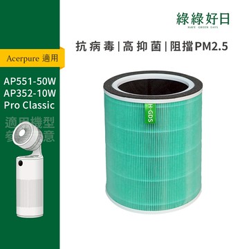 綠綠好日 適用 Acerpure Pro 高效淨化空氣清淨機 AP551-50W 抗菌HEPA活性碳複合式濾網 1入組