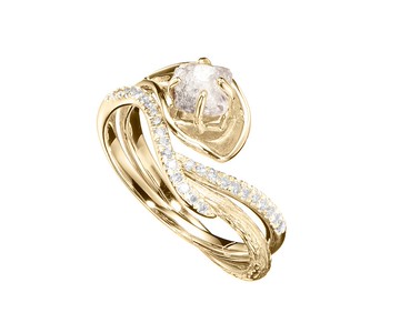 14k黃金鑽石鑽胚馬蹄蓮結婚戒指組合 海芋花原石密鑲求婚戒指套裝