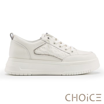 CHOiCE 壓紋印花真皮免綁帶厚底休閒鞋 白色 #38369