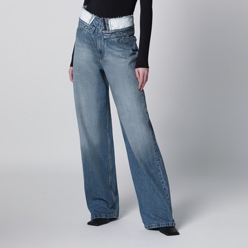 Light blue washed jeans with layered waistband