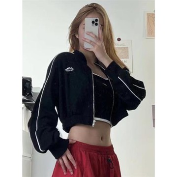 美式辣妹街舞hiphop上衣服女春秋爵士jazz跳舞運動短款衛衣小外套