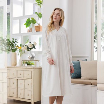 Rosemaid 羅絲美 - 優雅情詩100%棉長袖洋裝睡衣-浪漫白【R4311-93】