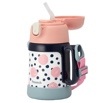 Peacock 日本孔雀 耐衝擊兒童保溫杯水壺套裝 兩用吸管中栓杯蓋 304不鏽鋼材質  珊瑚粉  1盒
