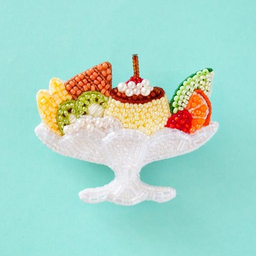 布丁百匯胸針 珠飾刺繡 水果聖代