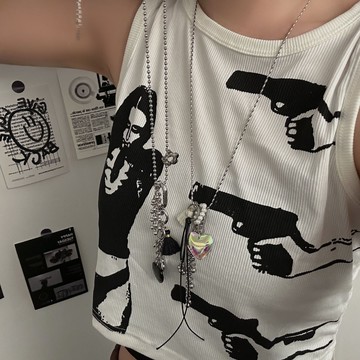 【台灣公司 可打統編】免運 歐美鈦鋼編織絲帶愛心葡萄串珠項鏈小眾時尚個性獨特氣質項飾配飾 可開發票 全館五折 工廠現貨直銷 新品特價 z9211