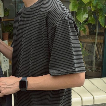 正韓水洗棉正背面條紋拼接短袖T恤 4色 YUPPIE 預購商品 0609