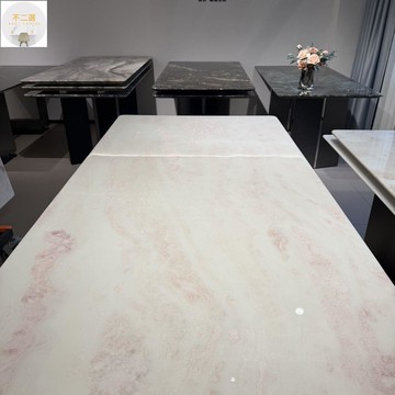 餐桌 免運 附發票 粉鉆芬迪白進口天然奢石餐桌大理石意式現代高級輕奢長方形 支持訂製