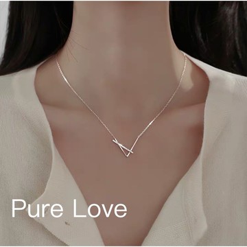 Pure Love樂芙 / 正韓 銀飾【S925純銀】N0428簡約通體純銀項鍊幾何線條交錯項鏈 鎖骨鏈 / 銀