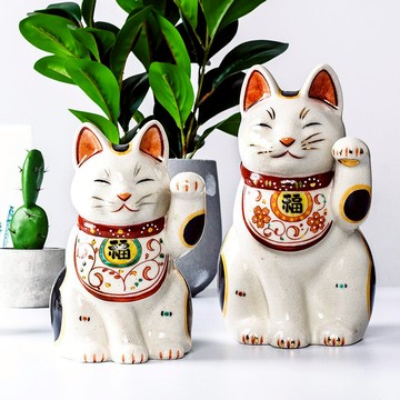 藥師窯日本進口萬福唐草招財貓開業喬遷鎮宅送禮貓侍同款動物擺件