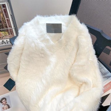 法式甜美溫柔風軟糯水貂絨v領毛衣男女冬季奶fufu加厚針織衫外套