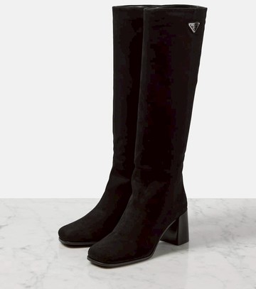 Prada Logo suede knee-high boots