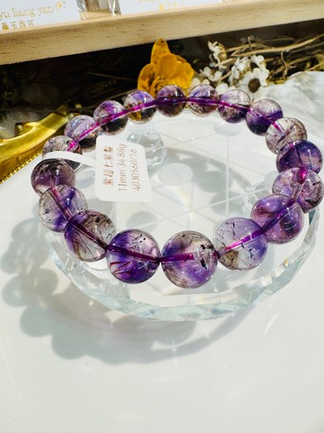 精品玻璃晶中晶紫超七11mm34.88g水晶人緣淨化三輪紫骨幹帶彼岸花