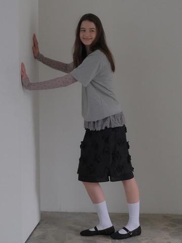Organza Flower Slit Skirt [Black]