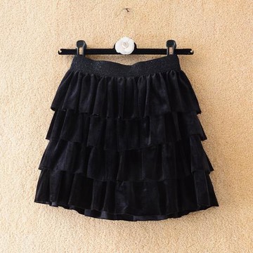 金絲絨黑色小短裙女秋裝韓版新款高腰半身裙百搭防走光A字蛋糕裙