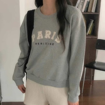 正韓T恤 字母刺繡印花長袖T恤FIVE1004-創翊韓都