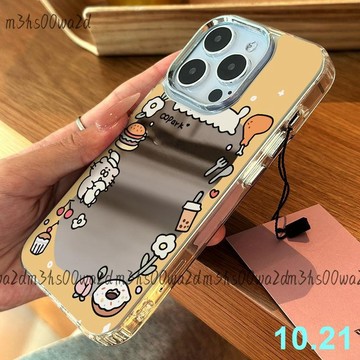 美食貓咪iPhone15ProMax銀框鏡面手機殼14全包13蘋果12化妝鏡11女