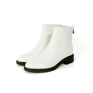 Viina 羊皮素面縫線短靴-白